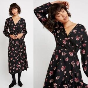 People Tree Jamila Floral Bouquet Midi Faux Wrap Dress Tencel